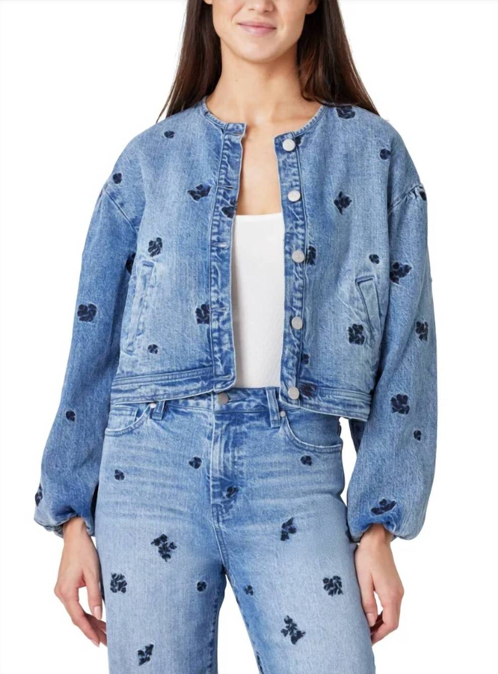 NEW HABITUAL embroidery denim jacket in seafarer
